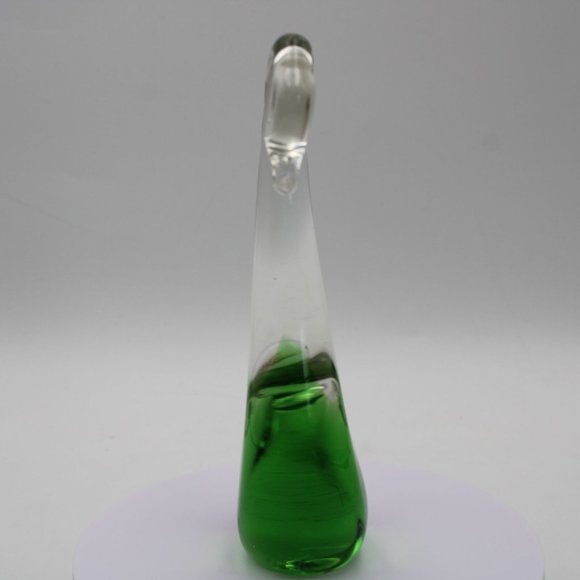 Murano Italy Hand Blown Glass Swan Paperweight Clear Green 6 Inch Tall - Picture 2 of 6